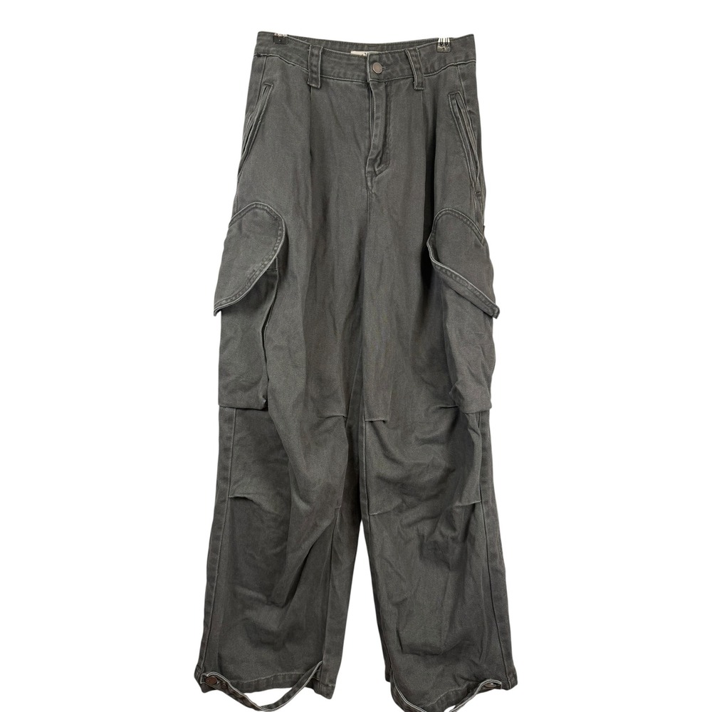 Vena Women Grey Heart Pocket Cargo Pants Wide Leg Utility Denim Size Medium